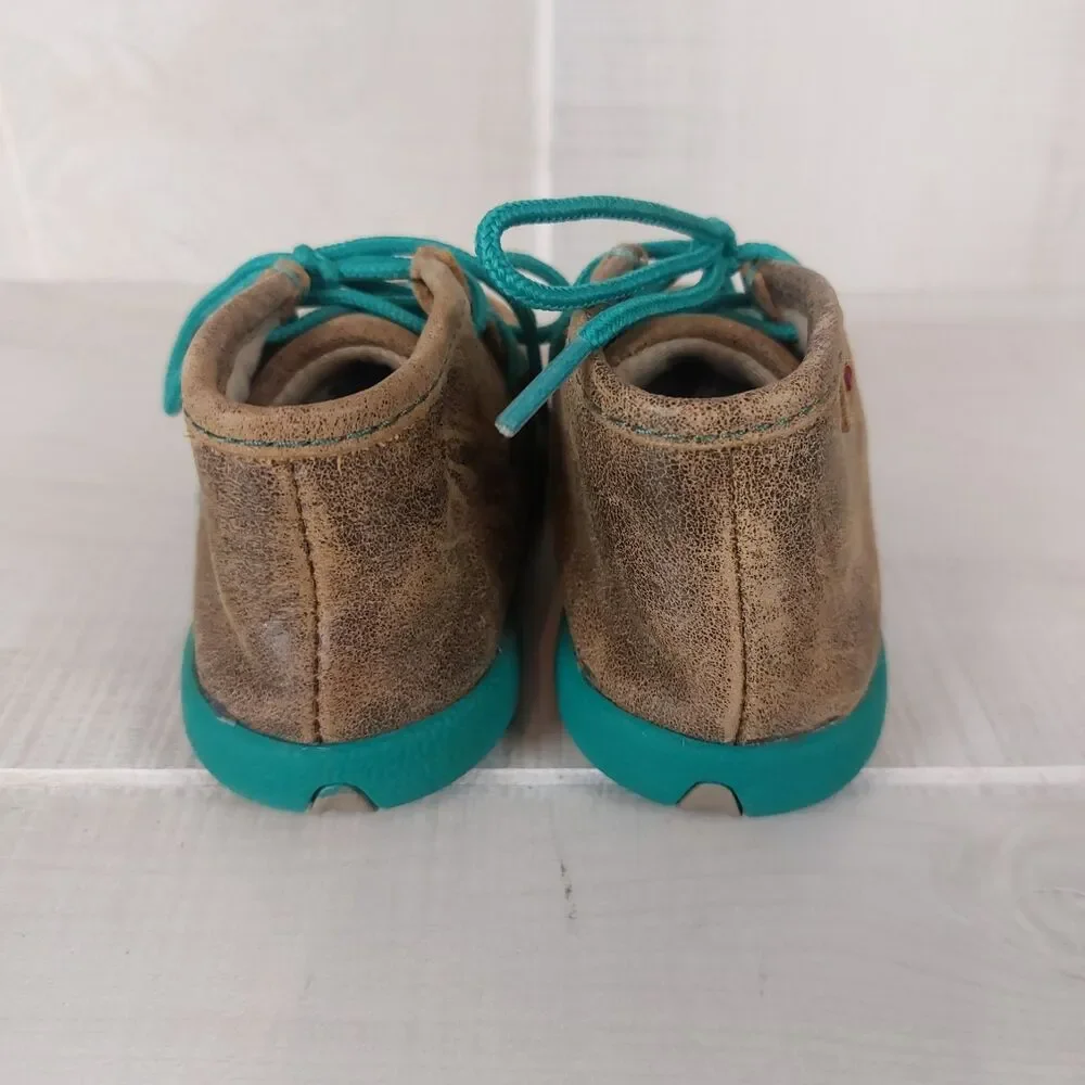 Twisted X Infant Bomber Driving Mocs Size 5M Brown Teal Accents Leather